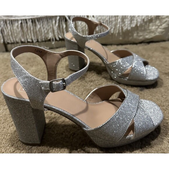 Women's High Heel Chunky Sparkle Heeled Sandals Platform Heels Ankle Strap Sz 10 - Picture 1 of 5